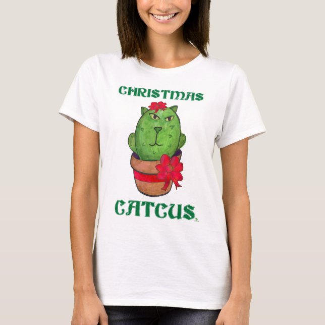 Christmas Catcus Holiday Cactus Cartoon Art T-Shirt (Front)