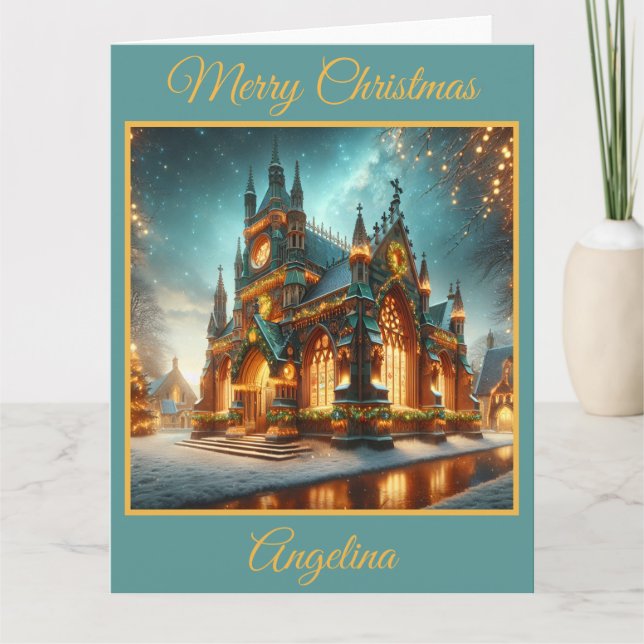 Christmas Cathedral with Shimmering Lights Card (Front)