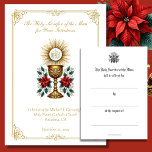 Christmas Catholic Mass Intentions Remembrance Card<br><div class="desc">Send a heartfelt gift of prayer and remembrance this Christmas season with this beautifully designed Catholic Mass Offering card. Featuring a stunning image of a gold chalice and host, the central symbols of the Holy Eucharist, surrounded by vibrant red poinsettias, this card captures the spirit of Christmas and the sacredness...</div>