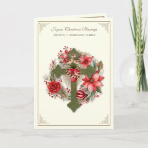 Christmas Catholic Virgin Mary Heart Poinsettias  Holiday Card