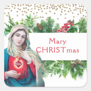 Christmas Catholic Virgin Mary Religious Square Sticker