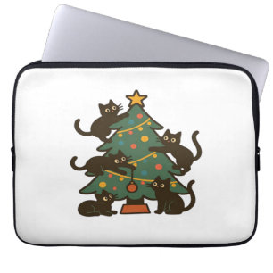 Christmas Cats Around The Tree Holiday Classic Laptop Sleeve