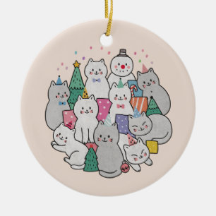 Christmas Cats Ceramic Ornament