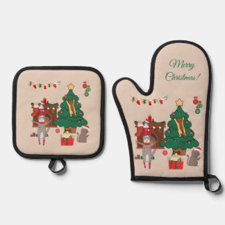 Christmas Cats Chaos Oven Mitt & Pot Holder Set