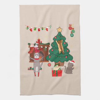 Christmas Cats Chaos Tea Towel