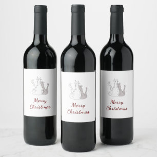 Christmas Cats Cute Drawing Elegant Script Wine Label
