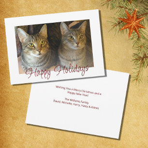 Christmas Cats Cute Festive Red Script     Holiday Card