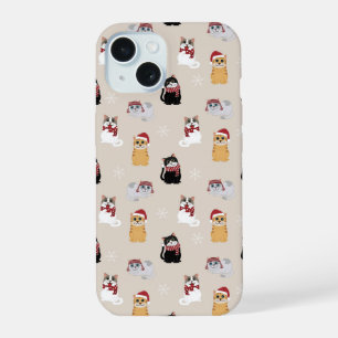 Christmas Cats Festive Holiday Pattern iPhone 15 Case
