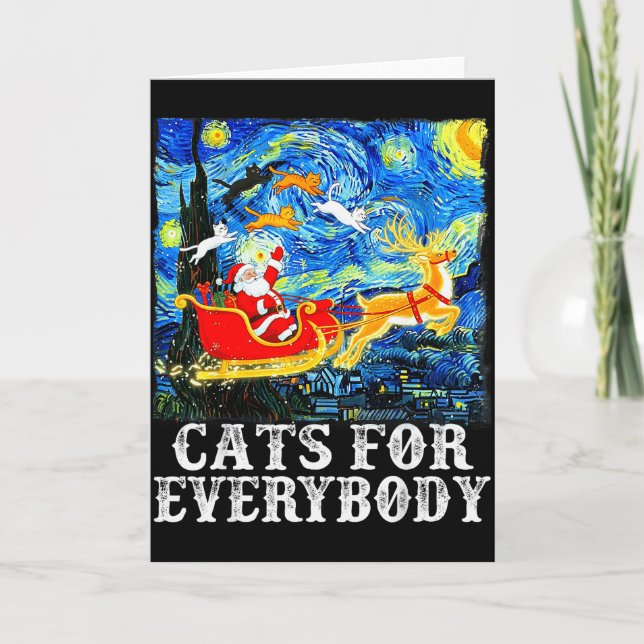 Christmas Cats For Everybody Funny Santa Starry Ni Card (Front)