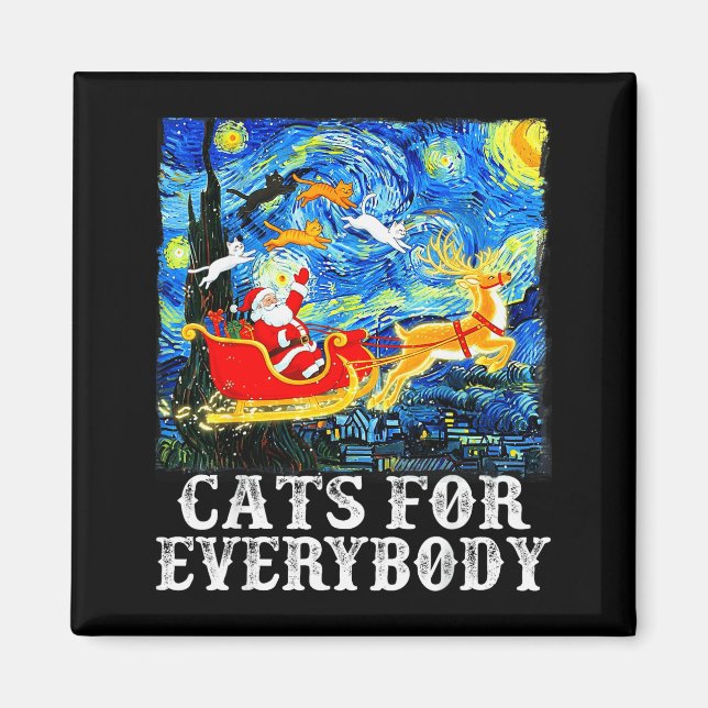 Christmas Cats For Everybody Funny Santa Starry Ni Magnet (Front)