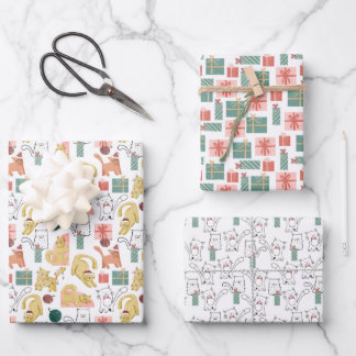 Christmas Cats Fun Holiday Gift Wrap 3 Patterns