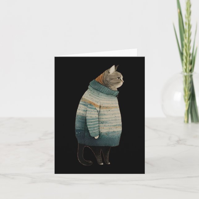 Christmas Cats Fun Kitten Pet Fat Grey Cat in   Card (Front)
