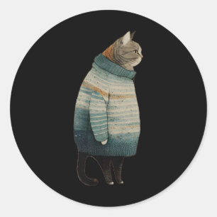 Christmas Cats Fun Kitten Pet Fat Grey Cat In  Classic Round Sticker