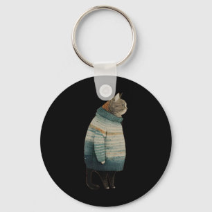 Christmas Cats Fun Kitten Pet Fat Grey Cat in Key Ring