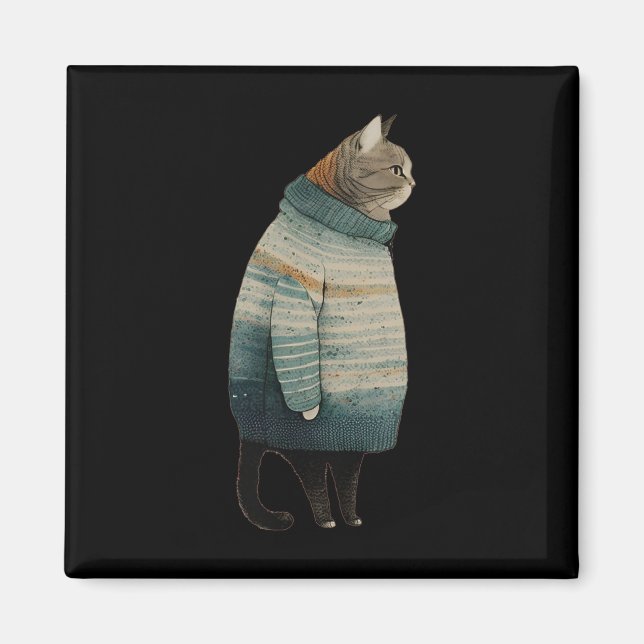 Christmas Cats Fun Kitten Pet Fat Grey Cat In  Magnet (Front)