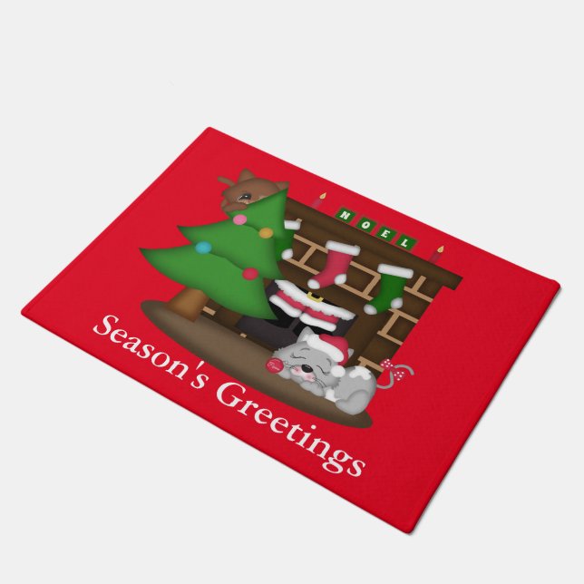 Christmas Cats Holiday fun door mat (Angled)
