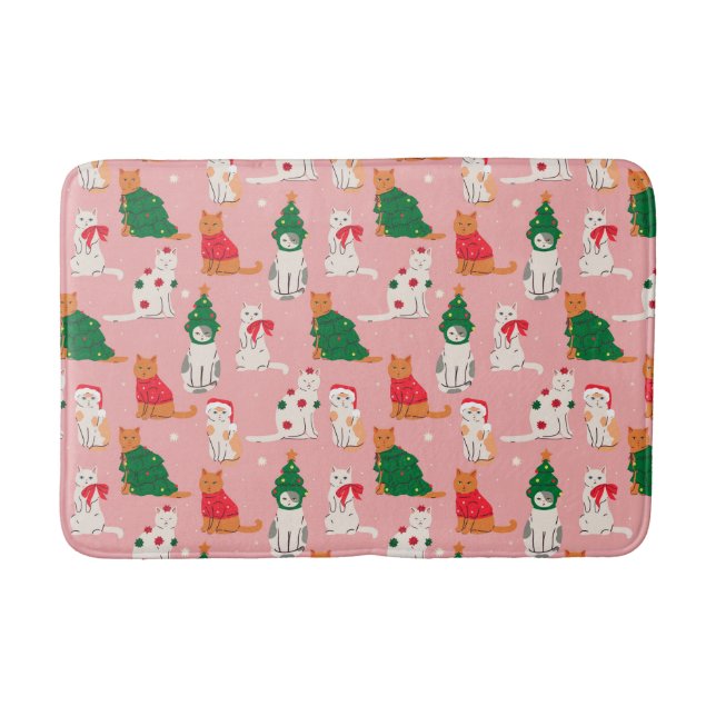 Christmas Cats in Festive Attire Pattern Bath Mat (Front)