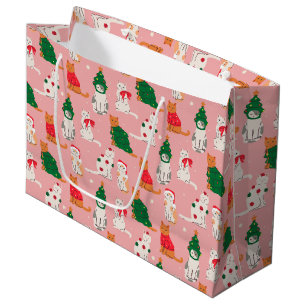 Christmas Cats in Festive Attire Pattern Large Gift Bag