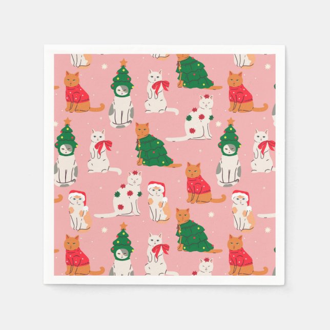 Christmas Cats in Festive Attire Pattern Napkin (Front)