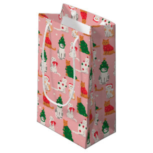 Christmas Cats in Festive Attire Pattern Small Gift Bag