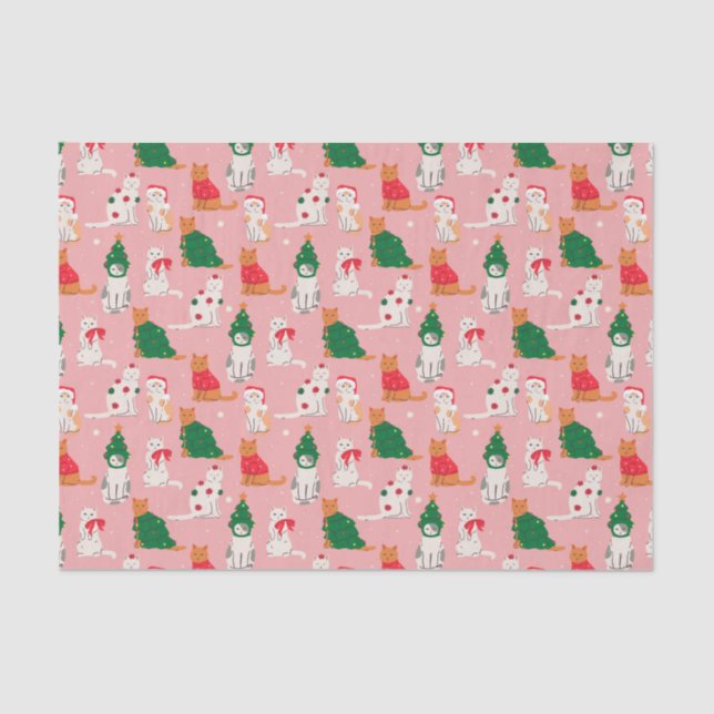 Christmas Cats in Festive Attire Pattern Tissue Paper (Front)