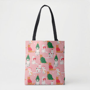 Christmas Cats in Festive Attire Pattern Tote Bag