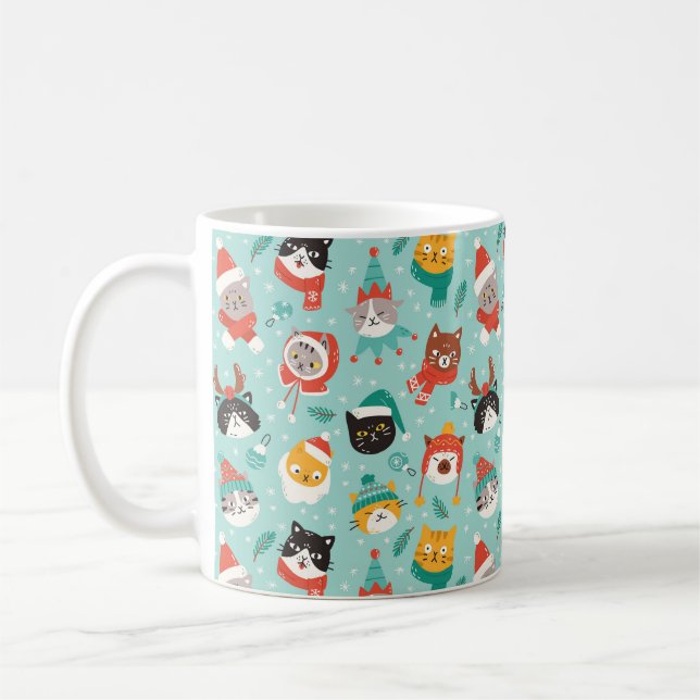 Christmas Cats in Holiday Sweaters Pattern Coffee Mug (Left)