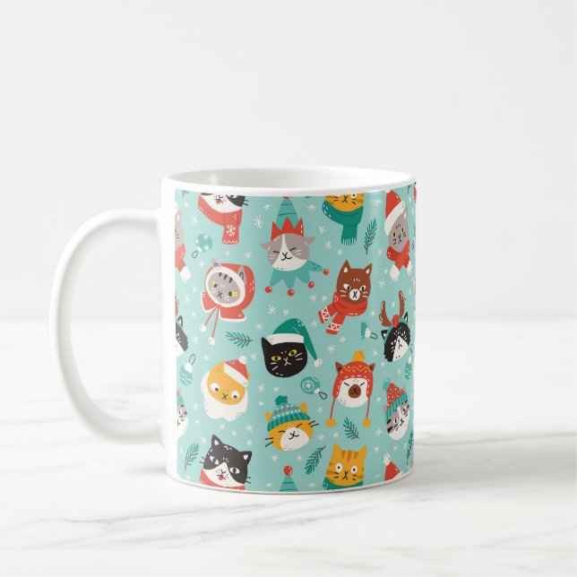 Christmas Cats in Holiday Sweaters Pattern Coffee Mug (Left)