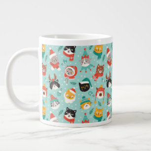 Christmas Cats in Holiday Sweaters Pattern Large Coffee Mug