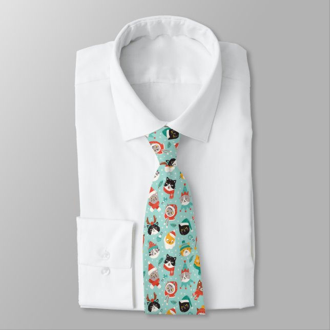 Christmas Cats in Holiday Sweaters Pattern Tie (Tied)