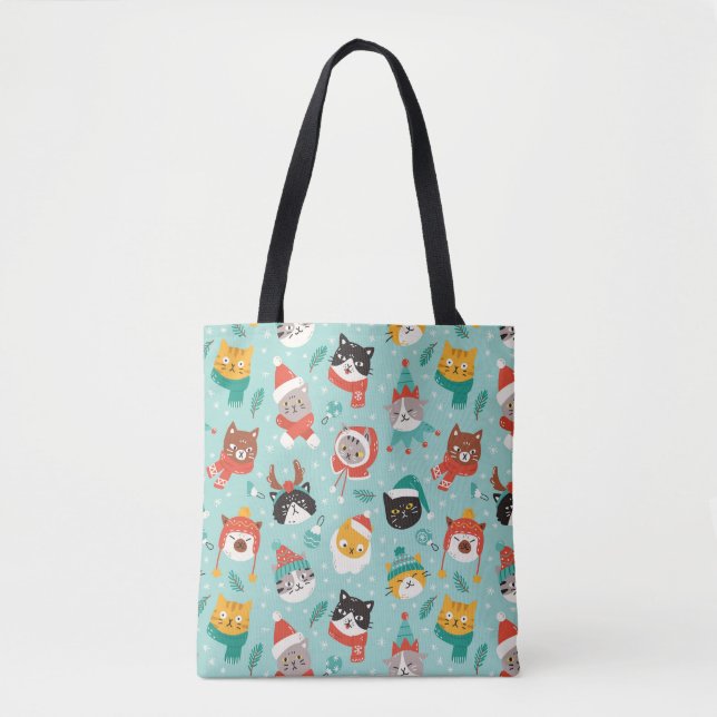 Christmas Cats in Holiday Sweaters Pattern Tote Bag (Front)