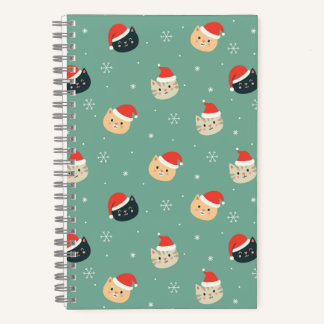 Christmas cats in Santa hats pattern Notebook