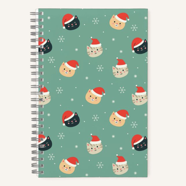 Christmas cats in Santa hats pattern Notebook (Front)