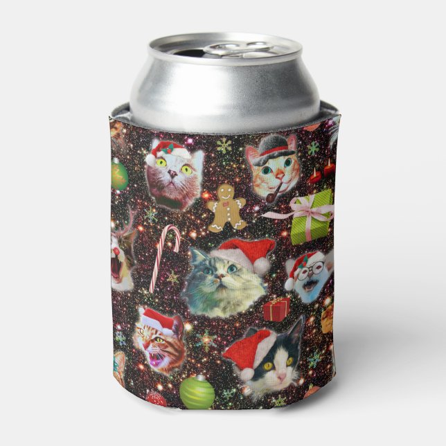 Christmas Cats in Space Galaxy Stars Funny Holiday Can Cooler (Can Front)
