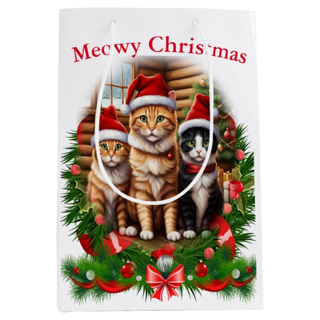 Christmas Cats Medium Gift Bag (Front)
