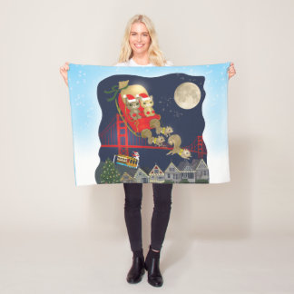 Christmas Cats Meow Clause in San Francisco Fleece Blanket