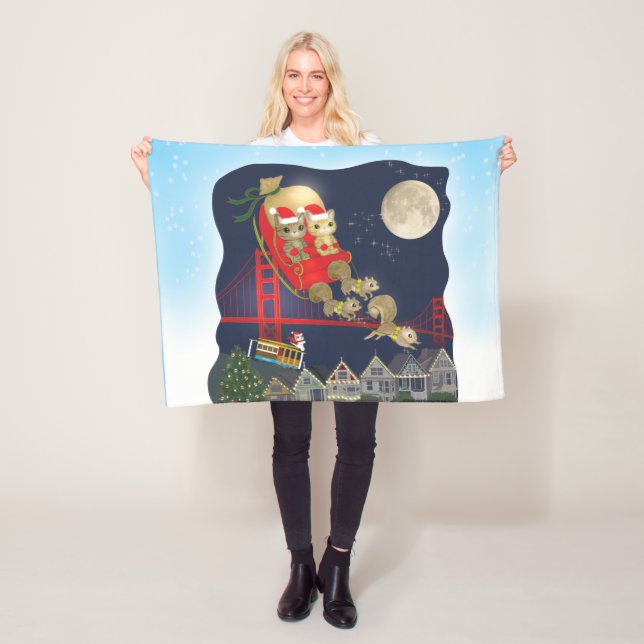 Christmas Cats Meow Clause in San Francisco Fleece Blanket (In Situ)