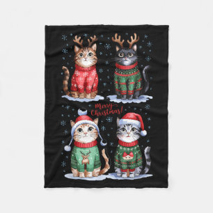 Christmas Cats _ Merry Christmas Cats Graphic  Fleece Blanket