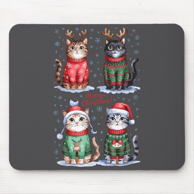 Christmas Cats _ Merry Christmas Cats Graphic  Mouse Pad (Front)