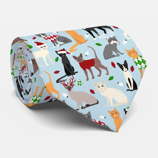 Christmas Cats Neck Tie (Rolled)