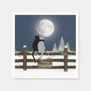 Christmas Cats on Fence with Moon Napkin