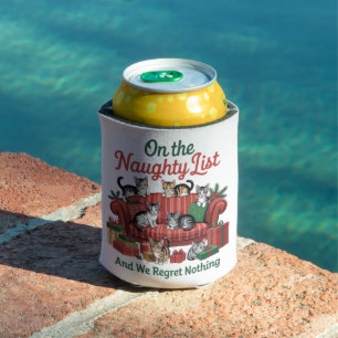 Christmas Cats On The Naughty List 90s Retro Cat Can Cooler