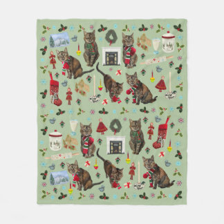Christmas cats & ornaments fleece blanket