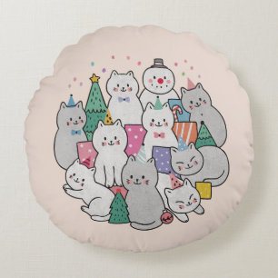 Christmas Cats Round Cushion