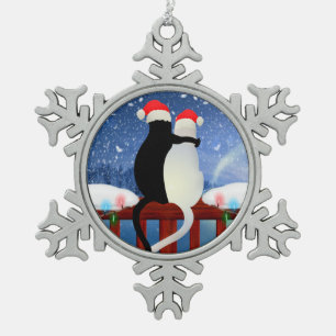 Christmas Cats Snowflake Pewter Christmas Ornament