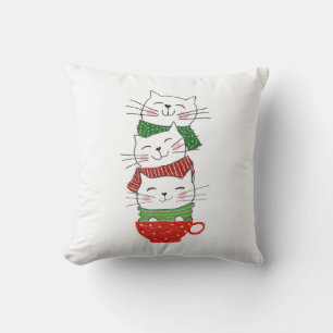 Christmas Cats Stacked Cup Scarves Funny Cute Cushion