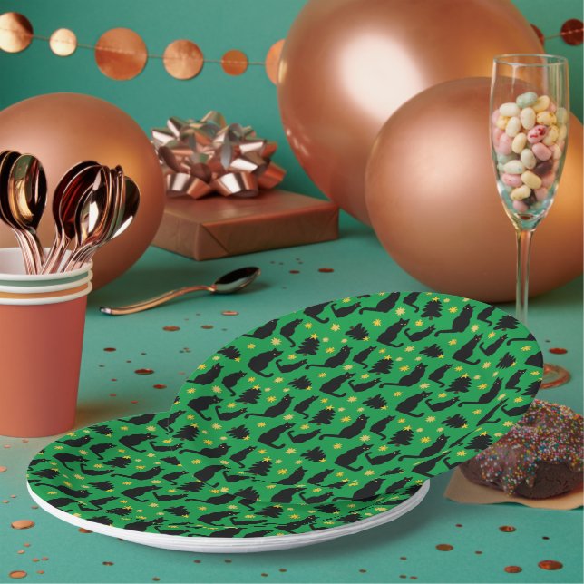Christmas Cats Stars And Trees Paper Plate (Multi)