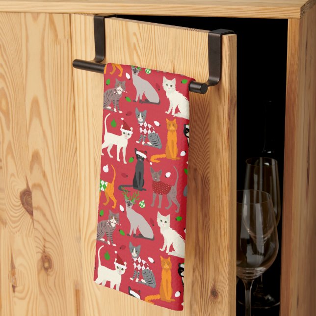 Christmas Cats Tea Towel (Thirds Fold)