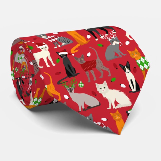 Christmas Cats Tie (Rolled)