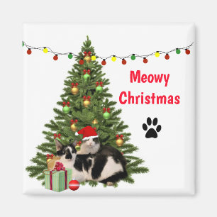 Christmas Cats Under Holiday Tree / Cat Lover Magnet